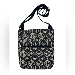 Thirty-one organizing shoulder bag in dotty hexagon pattern navy blue